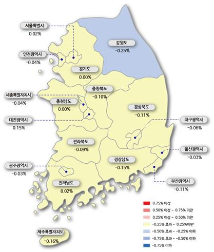 [이미지=한국감정원 아파트 매매가격 변동률]