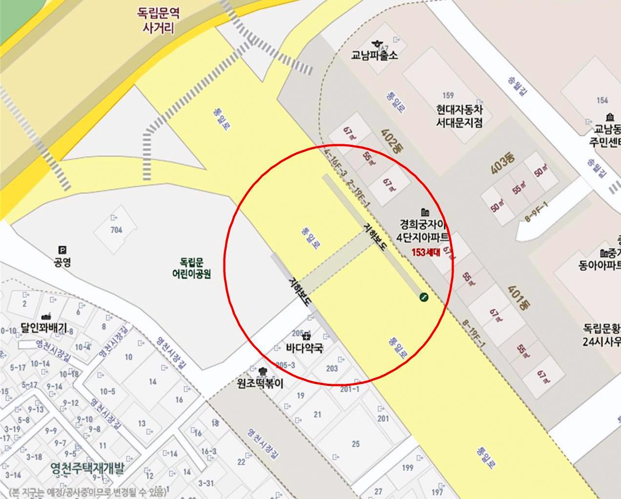 교남지하보도의 모습. [서대문구 제공] 교남지하보도 위치. [서대문구 제공]
