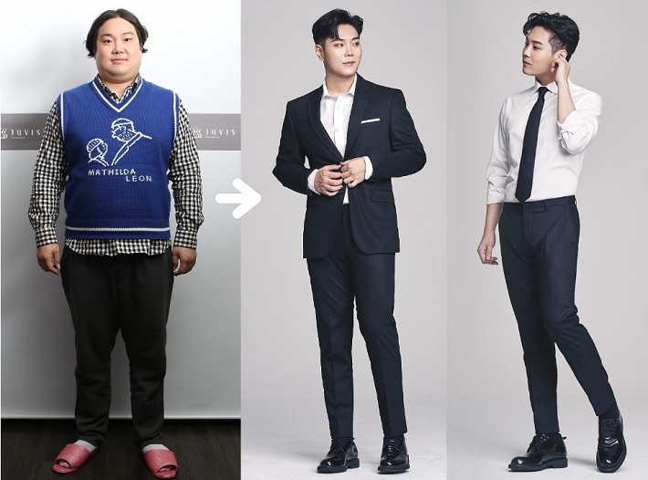 가수 겸 자곡가인 유재환의 다이어트 전·후의 모습. [쥬비스그룹 홈페이지 캡처]