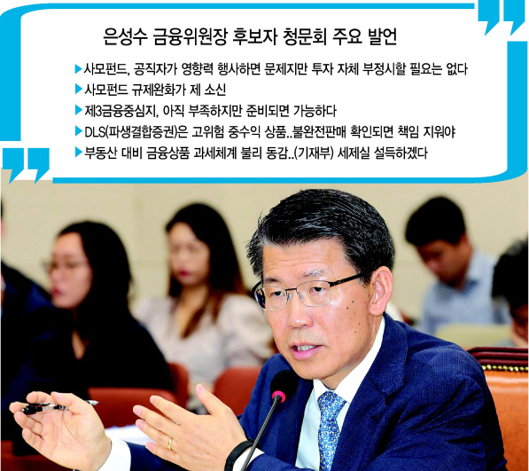은성수 금융위원장 후보자가 29일 국회에서 열린 인사청문회 의원질의에 답변하고 있다. [연합]