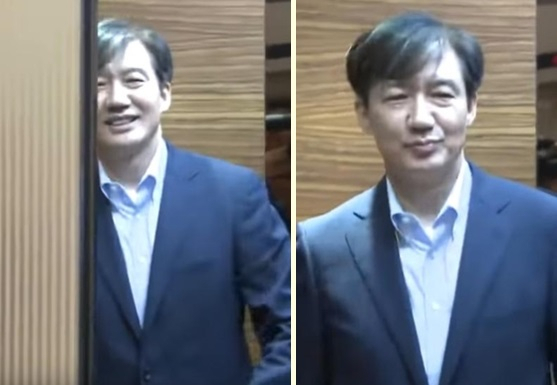 조국 법무부 장관 후보자 엘리베이터 안 모습. [방송캡처]