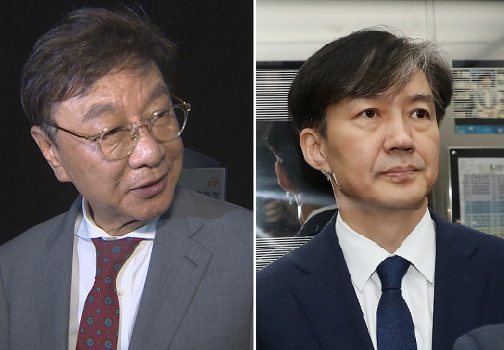 6일 오전 인사청문회를 위해 국회에 나타난 조국(오른쪽) 법무부 장관 후보자와 전날 검찰 조사를 받고 나온 최성해 동양대 총장. [연합]