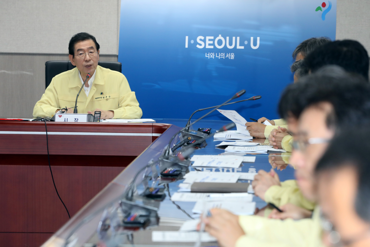 박원순 서울시장이 6일 오전 서울시청 충무기밀실에서 열린 '태풍 링링 대비 긴급 대처상황 점검 회의'에서 발언하고 있다. 연합뉴스