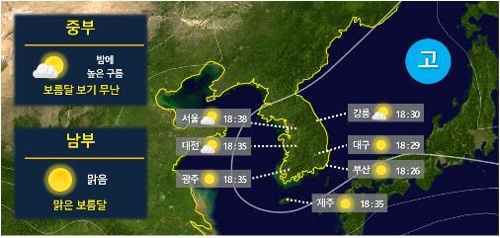 추석 당일 13일 전국 날씨[기상청 제공]