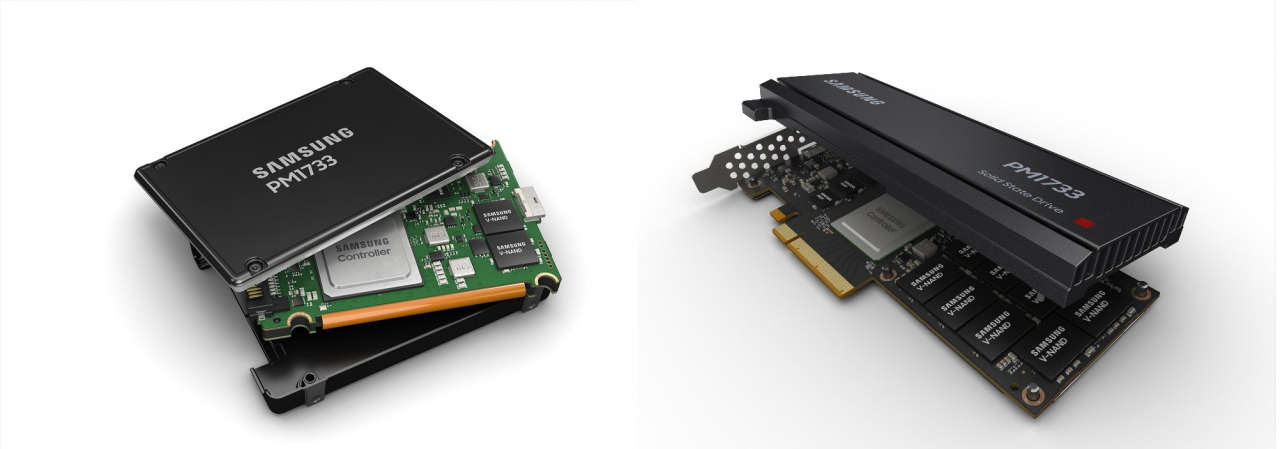 삼성전자의 초고용량 SSD 2.5인치(U.22·왼쪽)와 HHHL(카드타입) [삼성전자 제공]