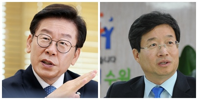 이재명경기지사(왼쪽)과 염태영 수원시장(오른쪽)