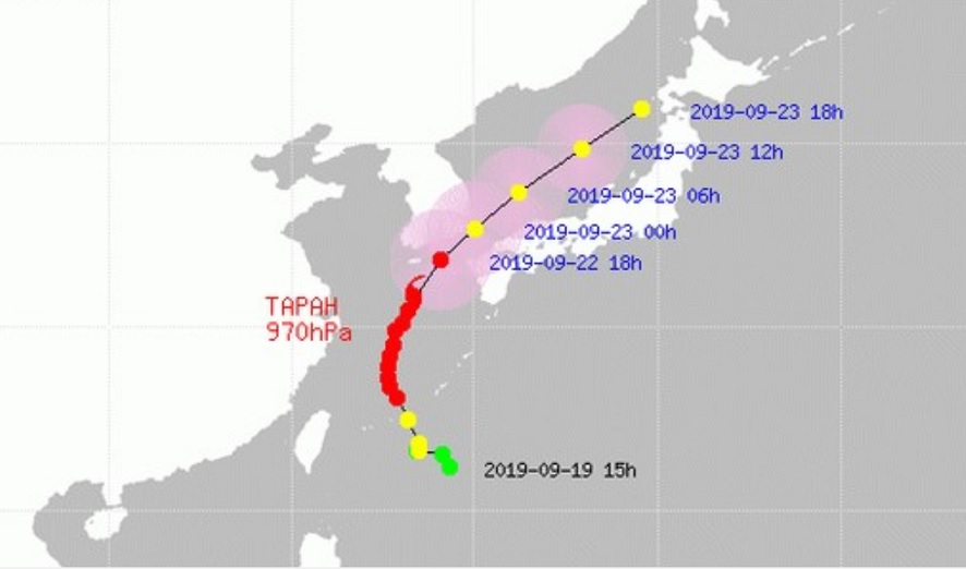 태풍 타파 이동경로(22일 오후1시 발표)
