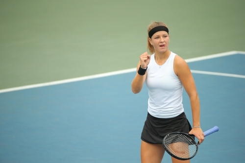 Karolina Muchova of the Czech Republic is in action at the Korea Open tennis tournament at Olympic Park Tennis Center in Seoul, in this photo provided by the tournament organizing committee on Sunday. (Yonhap)