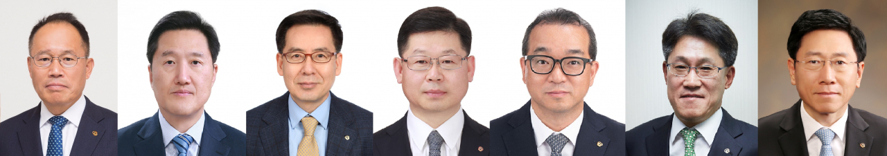 한화그룹이 23일 7개 계열사 신임 대표이사 내정 인사를 단행했다. 왼쪽부터 옥경석 ㈜한화 기계 화약 방산부문 대표, 안순홍 한화테크윈 대표, 이기남 한화정밀기계 대표, 이구영 한화케미칼 대표, 정인섭 한화에너지 대표, 류두형 첨단소재부문 대표, 김연철 한화시스템 대표 [한화그룹 제공]