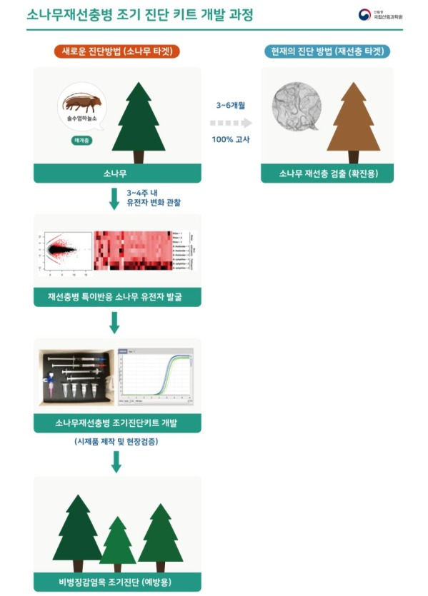 소나무재선충병 특이반응 유전자 발굴 및 진단키트 개발과정 모식도