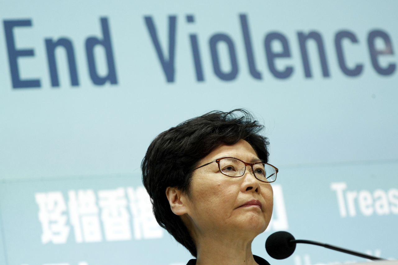 Hong Kong Chief Executive Carrie Lam attends a press conference in Hong Kong (AP)