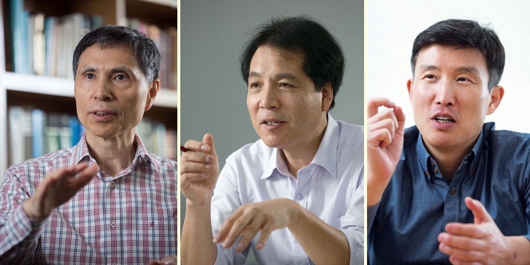 사진 왼쪽부터 김광수 자연과학부 특훈교수, 석상일 에너지 및 화학공학부 특훈교수,조재필 에너지 및 화학공학부 특훈교수