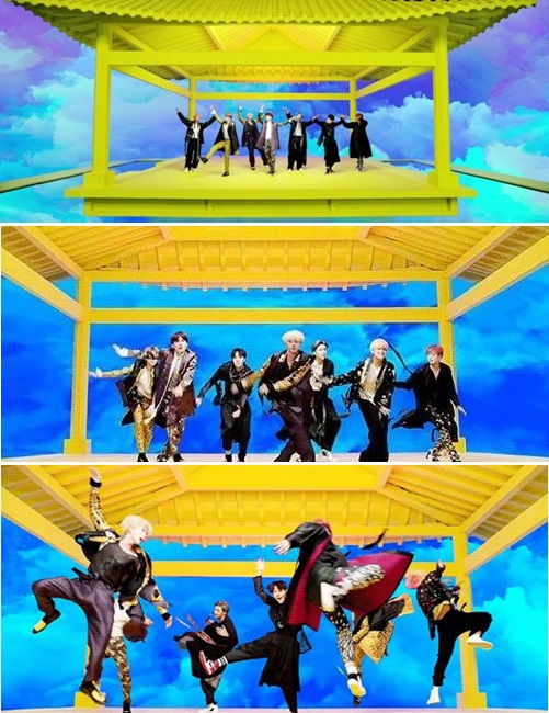 ‘IDOL’ 뮤직비디오 속 생활한복 차림의 BTS. [BTS 뮤직비디오 캡처]