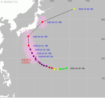 제19호 태풍 하기비스 예상경로