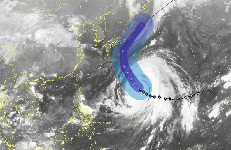 Satellite image shows the expected path of Typhoon Habigis as of 9 a.m. on Oct. 9, 2019 (Korea Meteorologial Association)