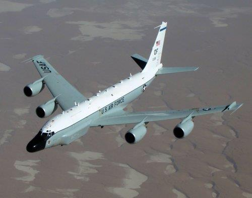 지난 8월 한반도 상공을 비행한 미국 공군 정찰기 RC-135W(리벳 조인트). [연합]