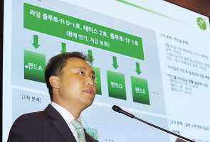 원종준 라임자산운용 대표이사가 지난 14일 오후 서울 여의도 국제금융센터(IFC)에서 라임자산운용 펀드 환매 연기 관련 기자 간담회를 하고 있다. [연합]