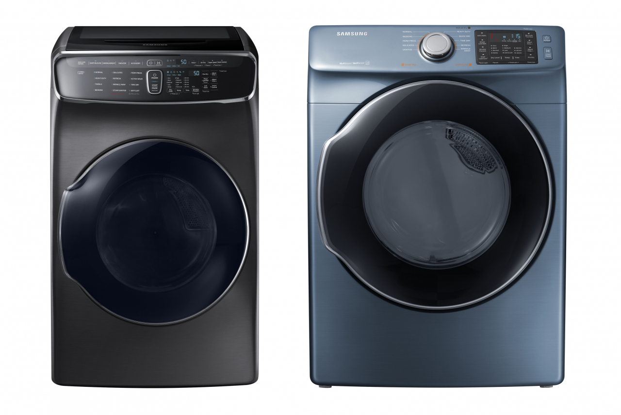 미국 시장에서 호평받고 있는 삼성 건조기 '플렉스드라이'(DVE60M9900V)와 DVE45M5500Z 제품 [삼성전자 제공]