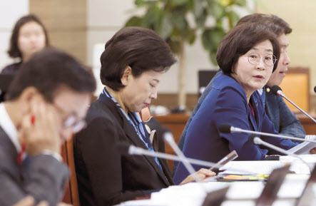 2019 국회 보건복지위원회 국정감사장의 남인순(왼쪽), 김상희(오른쪽) 의원. [연합]