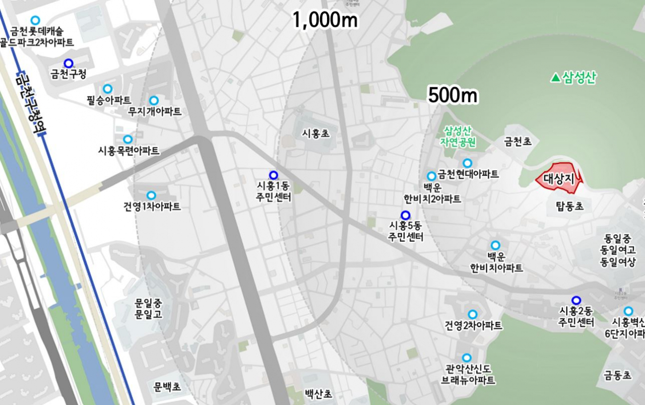 서울 금천구 시흥동 현대아파트 재건축 대상지 위치도. [자료=서울시]