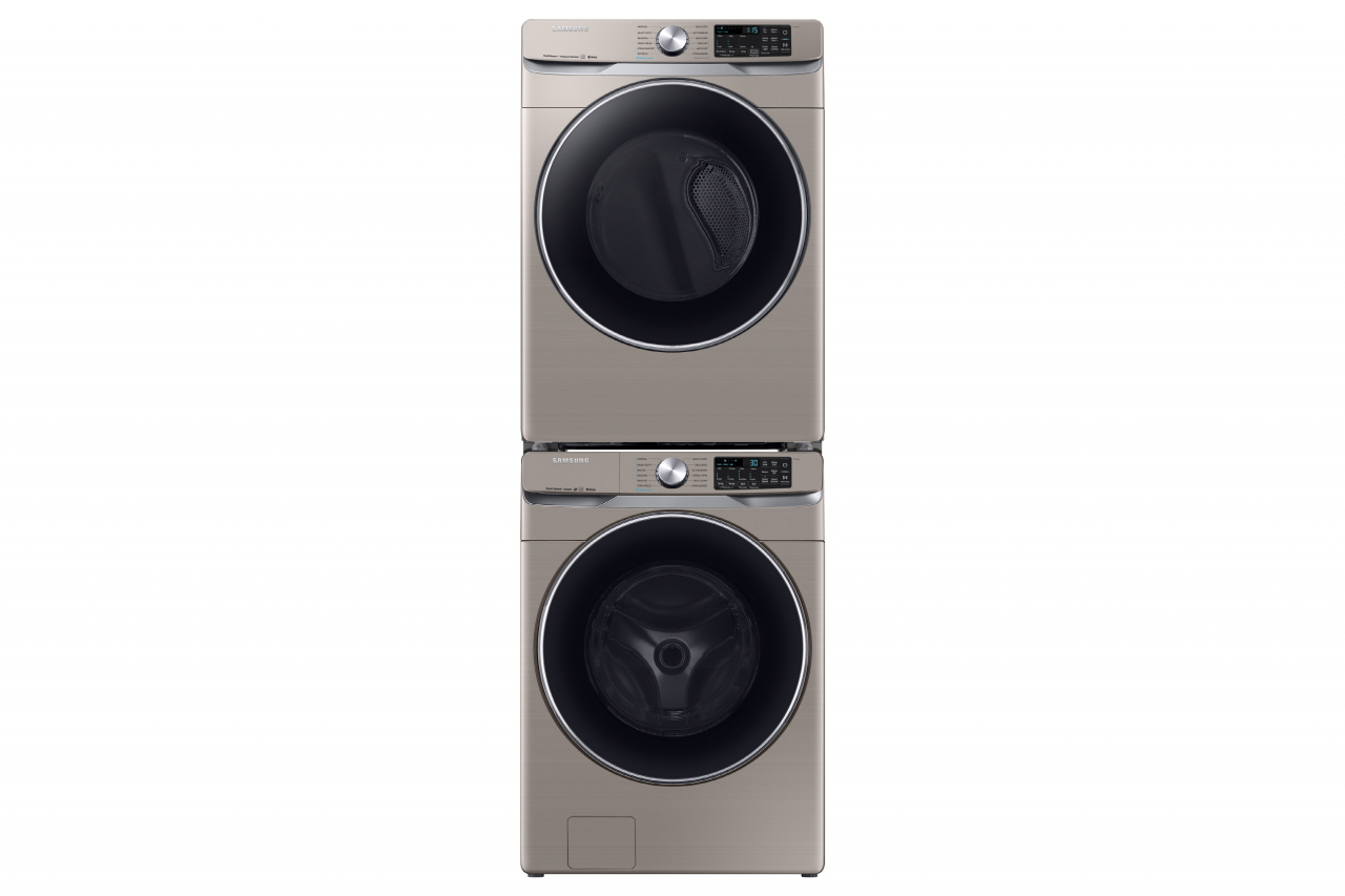 삼성전자 세탁기(하, 모델명 WF45R6300AC)와 건조기(상, 모델명 DVE45R6300C) 세트.[삼성전자 제공]