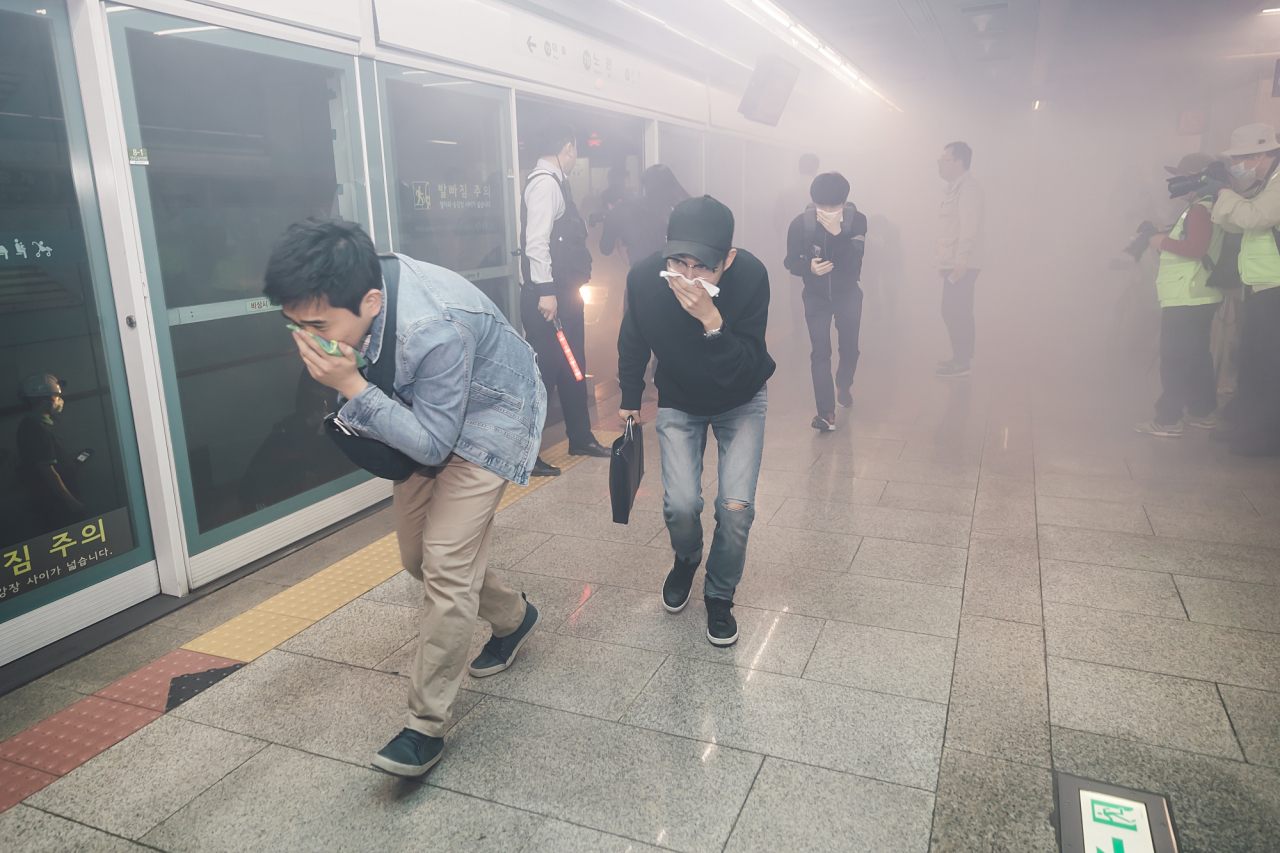 지난해 5월 7호선 노원역에서 실시한 재난대응 안전한국훈련 모습. [서울시 제공]