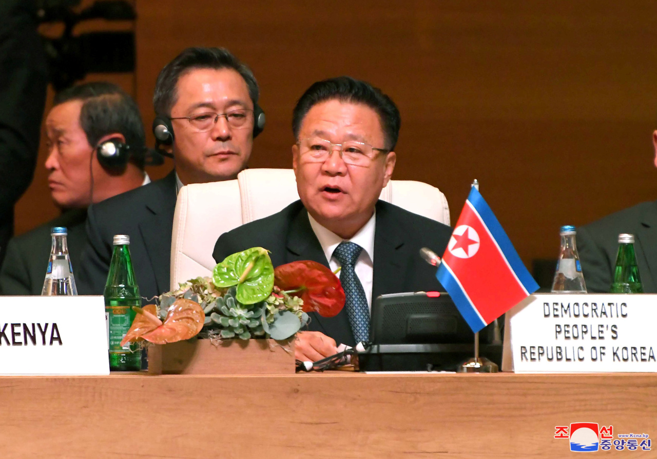 Choe Ryong-hae, North Korea's president of the Presidium of the Supreme People's Assembly, is seen attending the Non-Aligned Movement summit held in Azerbaijan in an image released by the Korean Central News Agency. Yonhap