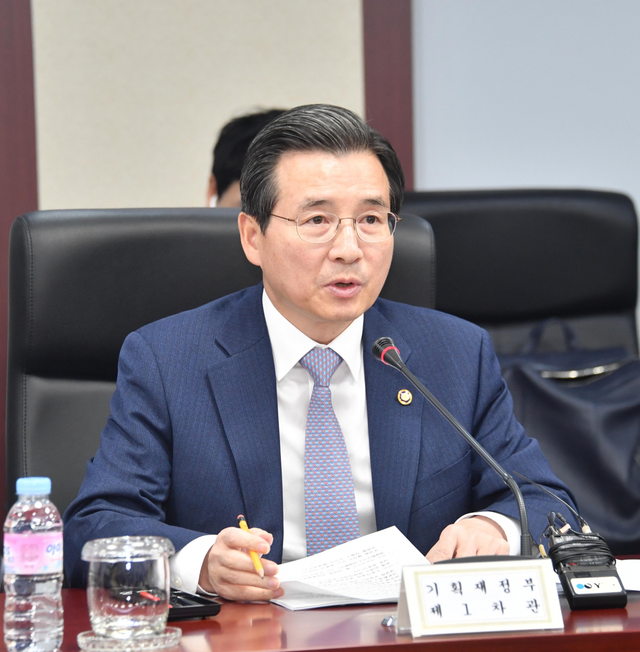 김용범 기획재정부 1차관이 30일 서울 종로구 한국무역보험공사에서 열린 제7차 국가경쟁력정책협의회에서 모두발언을 하고 있다. ［기획재정부 제공］