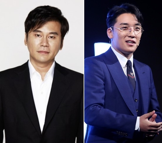 양현석(왼쪽) 전 YG엔터테인먼트 대표 프로듀서와 그룹 빅뱅 전 멤버 승리. [연합]
