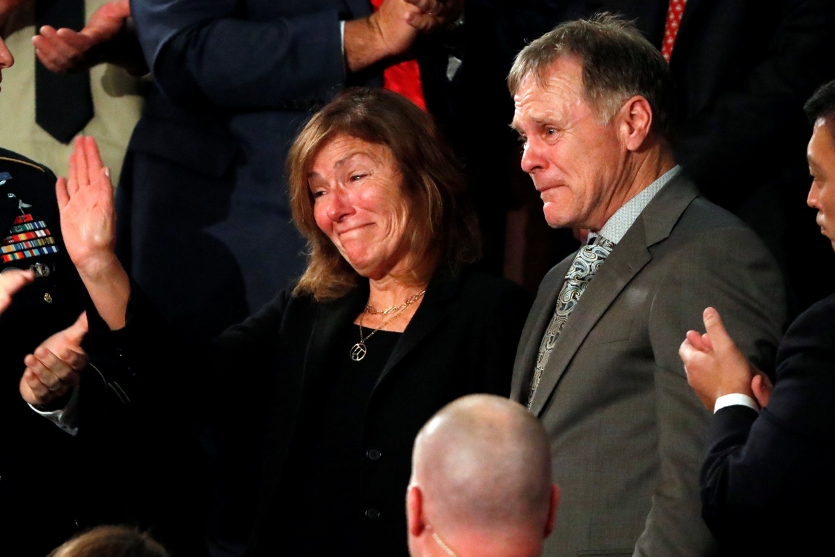 Otto Warmbier’s parents, Fred and Cindy Warmbier, attend the 2018 State of the Union address. (Reuters)