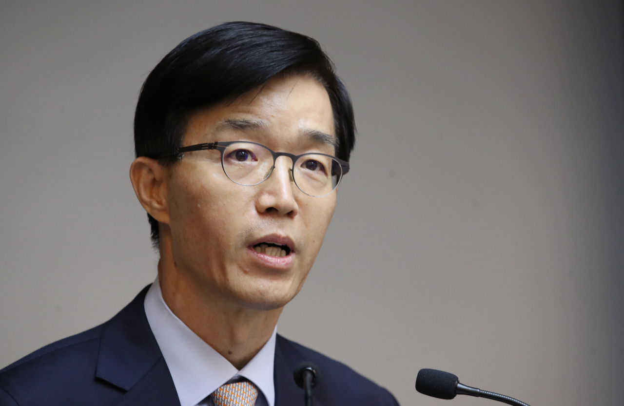방문규 신임 한국수출입은행장이 1일 오전 서울 여의도 한국수출입은행 본점에서 열린 취임식에서 취임사를 하고 있다. [사진=연합뉴스]