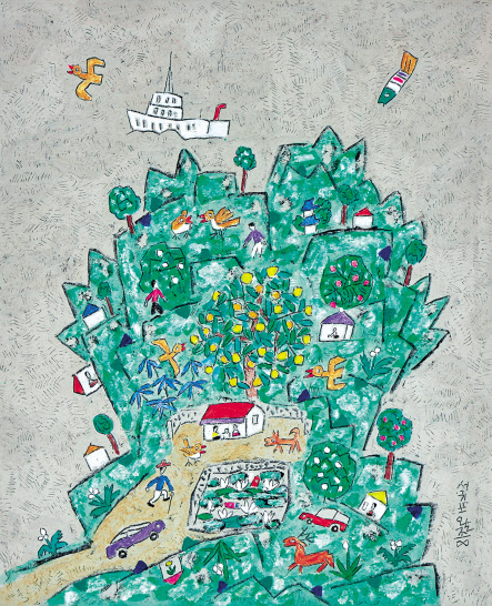 이왈종, 제주생활의 중도, 캔버스에 유채, 65.1&times;53cm(15호) [헤럴드아트데이 제공]