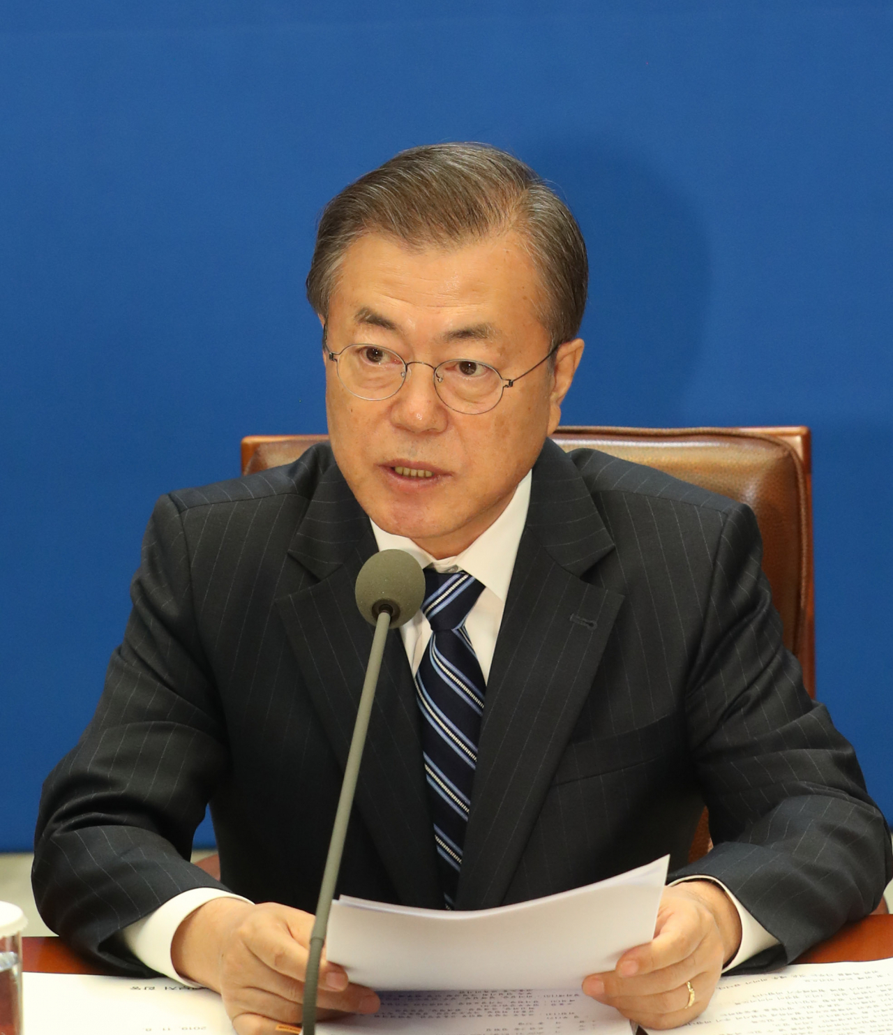 문재인 대통령이 지난 8일 청와대에서 반부패정책협의회 모두발언을 하고 있다. [연합]