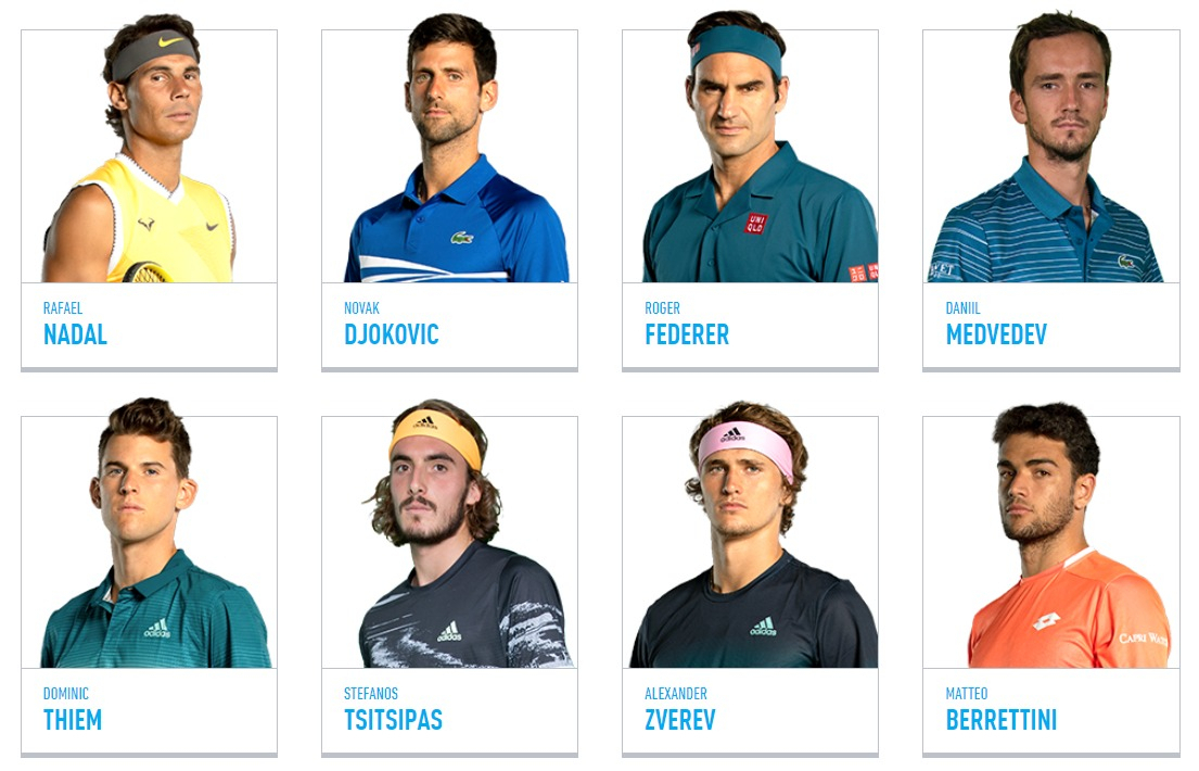 2019년 니토 남자프로테니스(ATP) 파이널스에 출전한 상위 랭커 8명. [ATP투어 홈페이지 캡처]