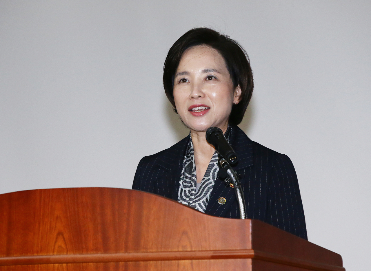 유은혜 사회부총리 겸 교육부 장관이 지난 11일 정부세종청사에서 열린 ‘2019 교육분야 국정과제 중간점검회’에서 발언하고 있다. [교육부 제공]
