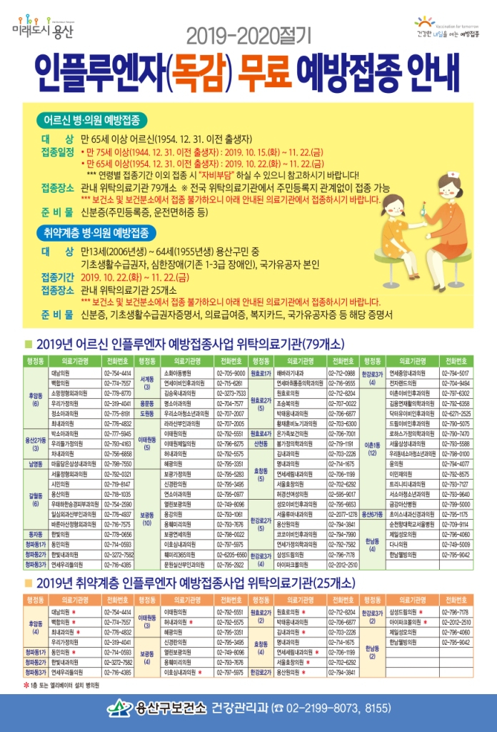 용산구 인플루엔자 예방접종 안내문.