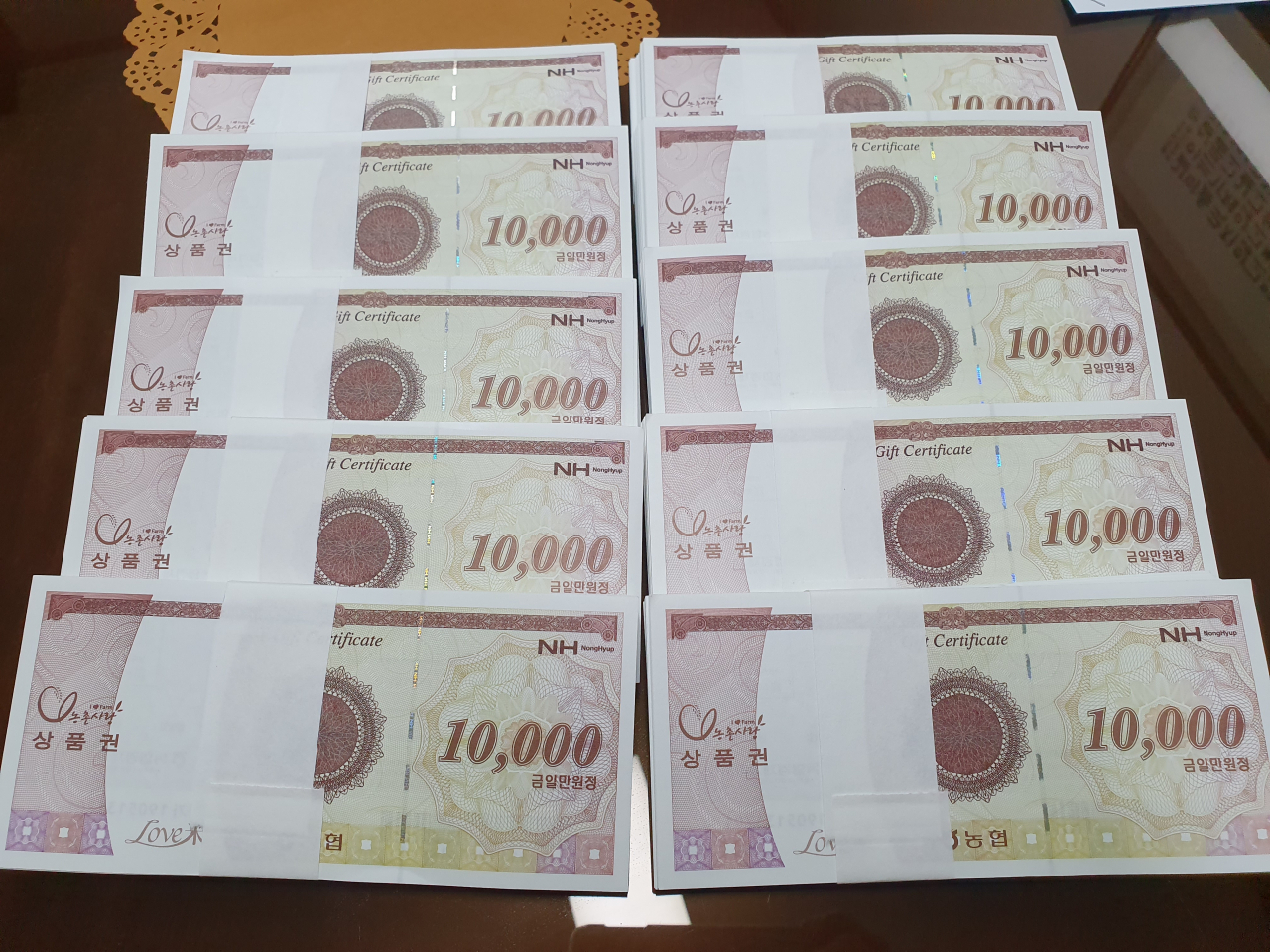 익명의 기부 천사가 전해온 1000만원어치의 농협상품권.
