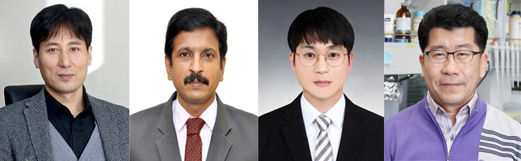 〈사빈 좌측부터〉인하대 생명공학과 허윤석 교수, 허 교수 연구팀 주 저자 무르가난담 레티나패티 박사, 강성민 박사, 농진청 바이오에너지작물연구소 차영록 박사.
