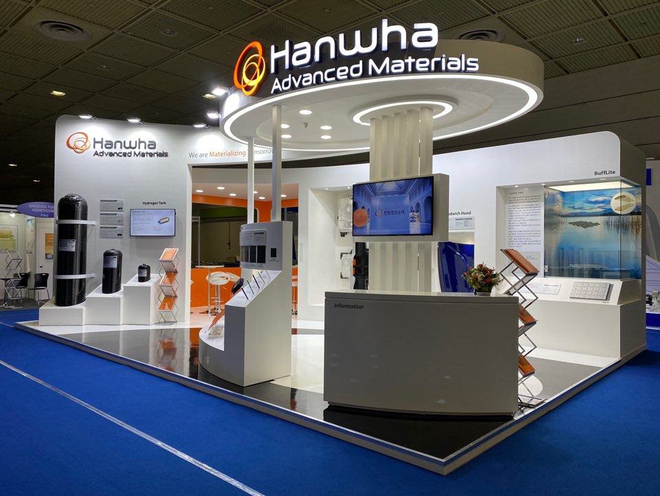 13일부터 15일까지 삼성동 코엑스에서 열리는 JEC Asia 2019 국제 복합소재 전시회 한화큐셀앤드첨단소재 전시 부스 [한화큐셀앤드첨단소재 제공]