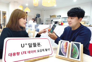 LG유플러스 모델이 대용량 알뜰폰 요금제 출시를 알리고 있다. [LG유플러스 제공]