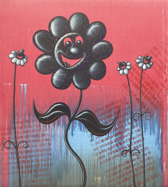 Kenny Shcarf, Floil, 2019, oil, acrylic and Silkscreen Ink on Linen with plastic aluminum frame, 138.6 x 122 cm [백아트 제공]