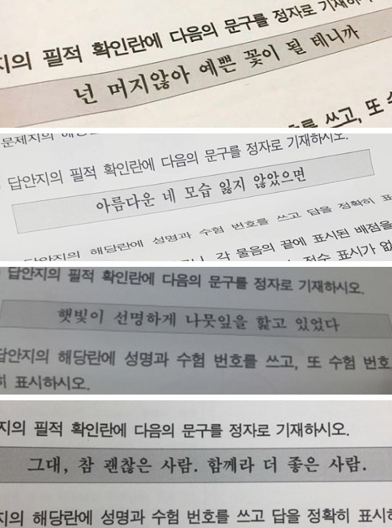 해마다 이슈가 됐던 필적 확인 문구 모음. [출처=각 인터넷 커뮤니티 캡처]