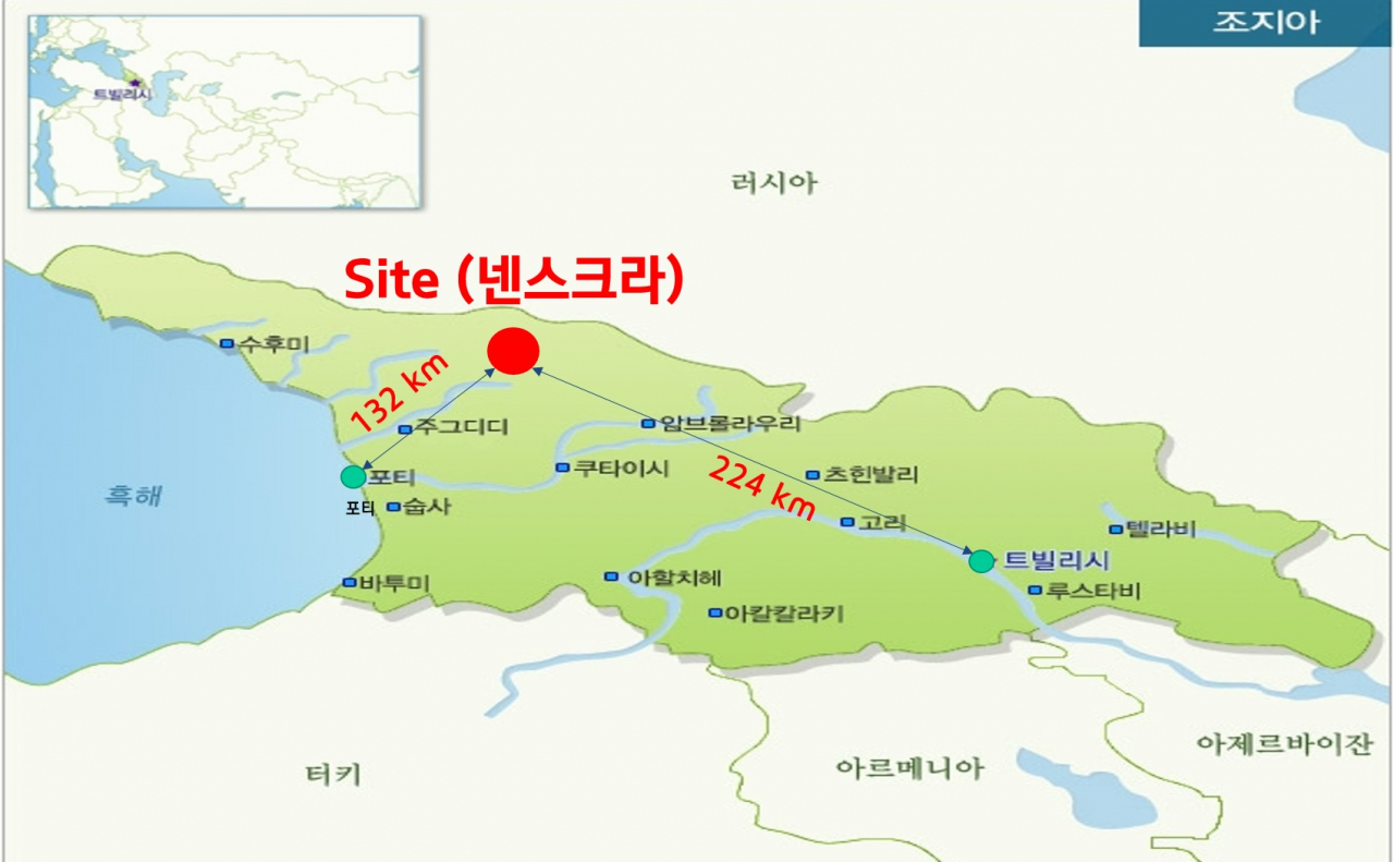 [이미지=조지아 넨스크라 수력발전소 공사 위치]