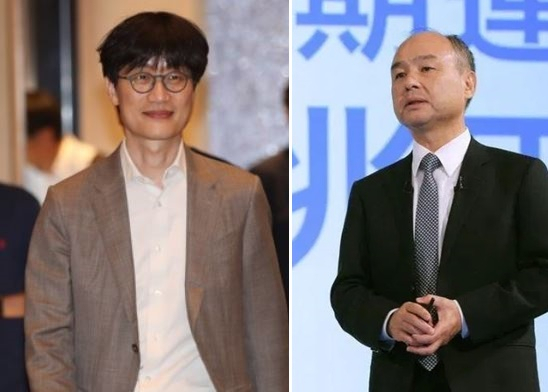 손정의 소프트뱅크회장(오른쪽)과 이해진 네이버 글로벌투자책임자.
