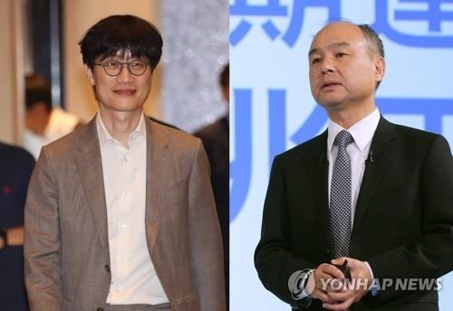 Naver Global Investment Officer Lee Hae-jin (right)and Masayoshi Son, chairman of Japan's SoftBank Group
