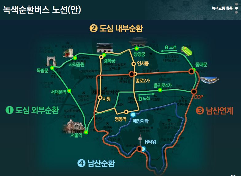서울시 녹색교통지역 녹색순환버스 노선(안).