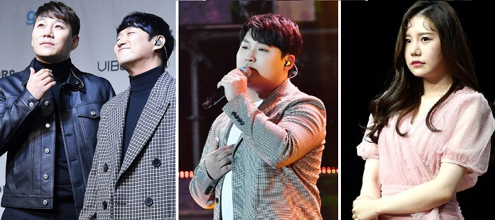 가수 박경이 SNS를 통해 음원 사재기 의혹을 실명으로 거론 당한 가수들이 25일 법적 대응을 잇달아 선언하고 나섰다. 왼쪽부터 바이브, 임재현, 송하예. [OSEN]