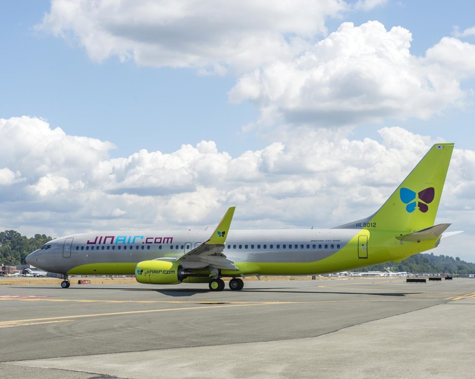 This undated file photo, provided by Jin Air, shows a B737-800NG plane at an overseas airport. (PHOTO NOT FOR SALE) (Yonhap)