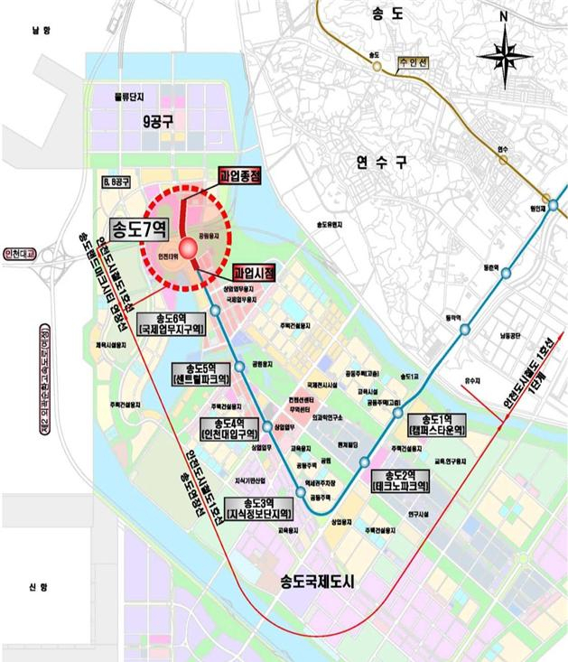 인천도시철도 1호선 송도연장 위치도