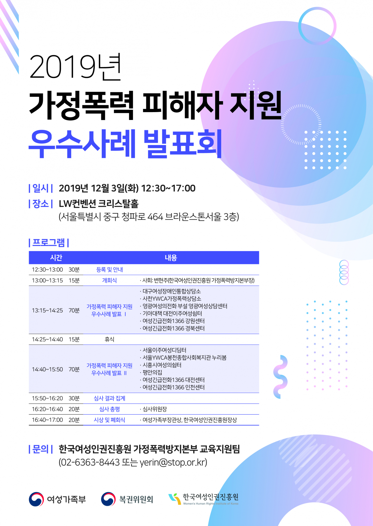 '2019 가정폭력 피해자 지원 우수사례 발표회' 포스터